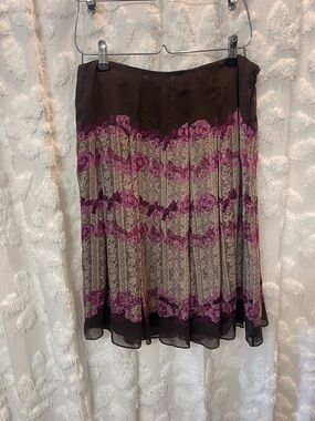 Anne Klein Brown and purple floral silk skirt